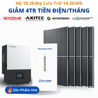 Lắp đặt điện năng lượng mặt trời hybrid trọn gói 10.2 kwp lưu trữ 14.3kwh