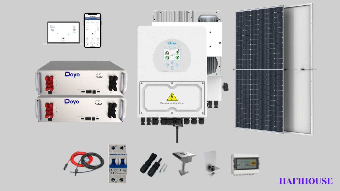 Combo Hybrid 5kWp inverter Hybrid Deye và tấm pin Longi, Jinko 6 Hệ thống điện mặt trời Hybrid hòa lưới có lưu trữ 5kWp 1 pha