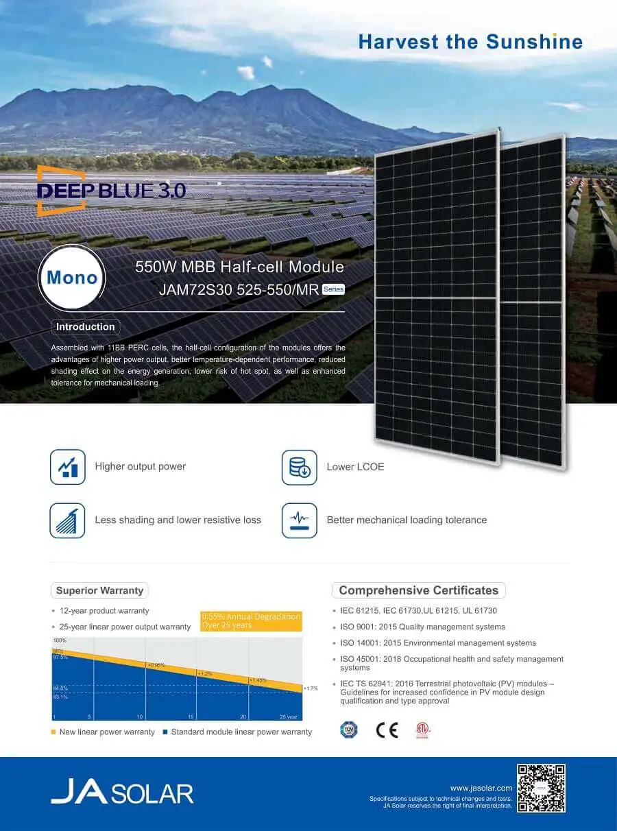 Tấm Pin Năng Lượng Mặt Trời JA Solar 545W